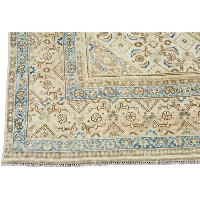 Tan 1960s Pale Oushak Turkish Natural Hand Knot Carpet For Sale - Image 8 of 10