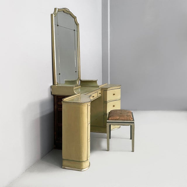 Art Deco Italian Makeup Console with Mirror and Stool in Wood, 1930s, Set of 2 For Sale - Image 3 of 18