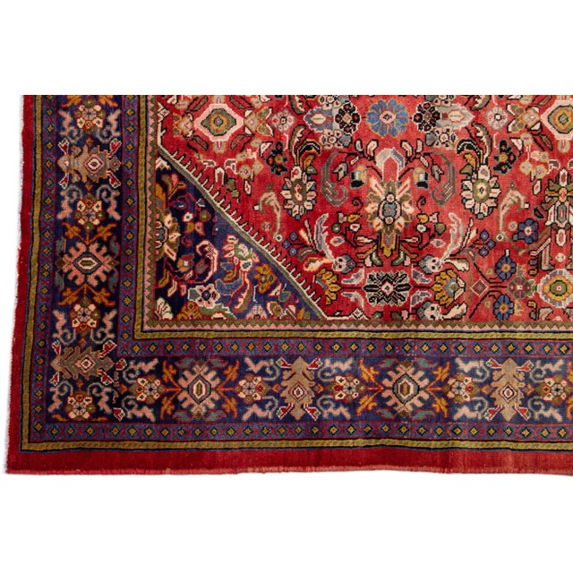 1960s Vintage Persian Mahal Handmade Red Medallion Wool Rug For Sale - Image 4 of 7
