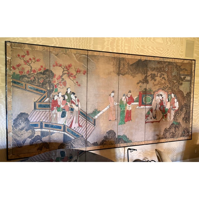 Antique Kano School Edo Period 6 Panel Chinoiserie Screen.