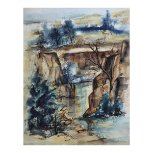 1957 Quartet Falls Idaho Modernist LandscapeWatercolor Painting