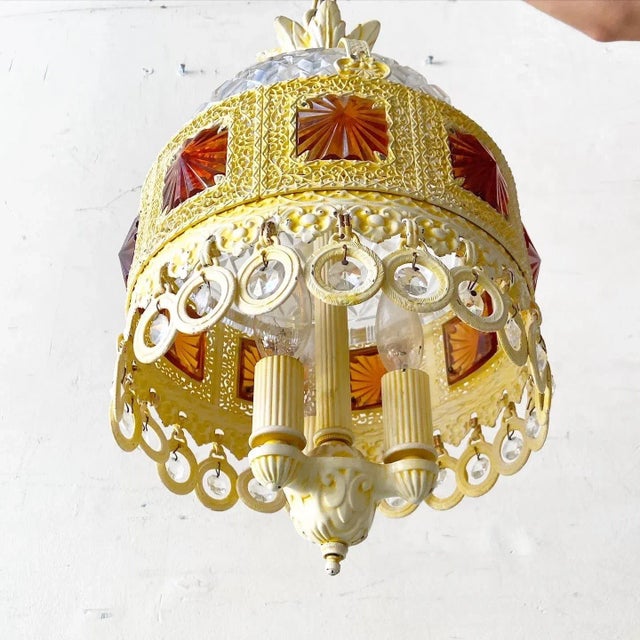 Regency Glass, Cream & Orange Pendant/Swag Lamp For Sale - Image 4 of 11