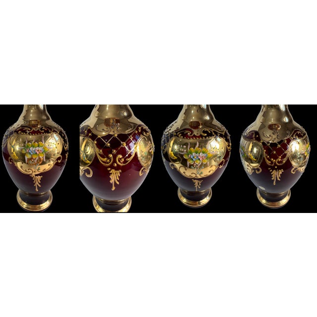 Murano Tre Fuochi 24k Gold Floral Ruby Art Glass Vase For Sale - Image 15 of 16