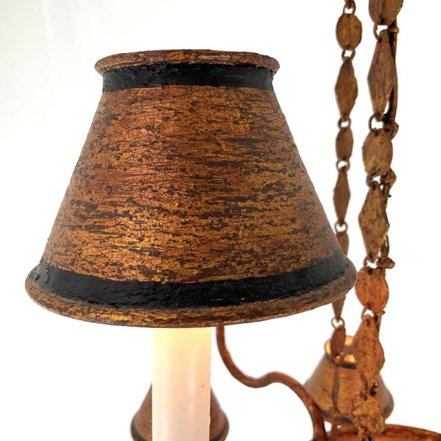 Metal 1920s Custom Rustic Italian Two Tier Tole Chandelier For Sale - Image 7 of 13