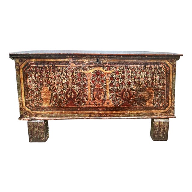 Adriatic Dowry Chest/Trunk in Hand-Painted Pine, Ca. 1870 For Sale