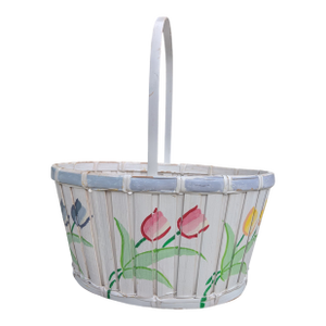 Vintage Hand Painted Tulip Easter Basket With Handle
