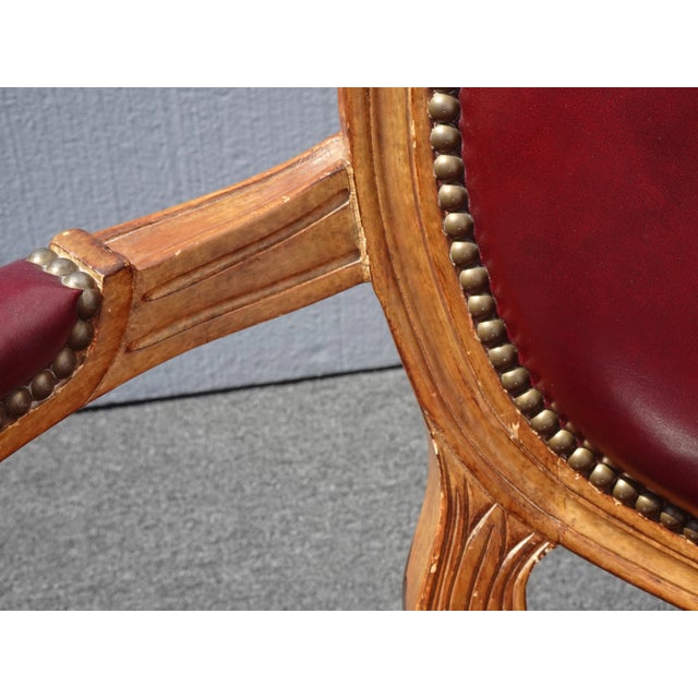 Burgundy Vintage French Provincial Burgundy Leather Accent Chair With Decorative Nails For Sale - Image 8 of 13
