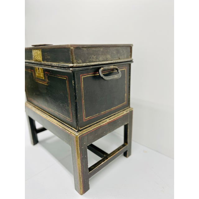 Wood 19th Century English Iron Strongbox on Stand by Thomas Milner & Son Liverpool For Sale - Image 7 of 12