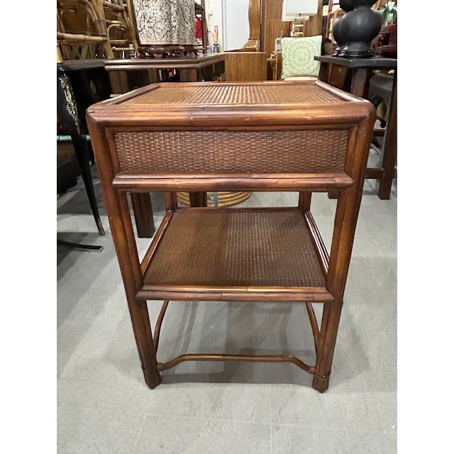 Late 20th Century Late 20th Century British Colonial Style Cane Rattan Side Table Nightstand For Sale - Image 5 of 10