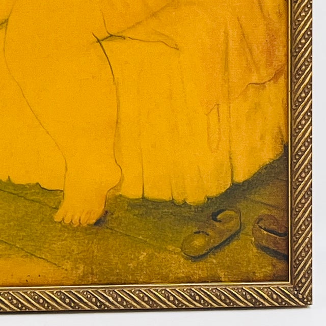 Textile Vintage Framed Seated Nude Oil Painting in the Manner of Fernando Botero For Sale - Image 7 of 17