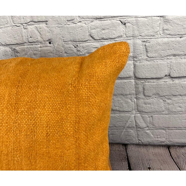 Turkish 20 x 20 Hemp Pillow Turkish Cushion Natural Orange Pillow Cushion Cover For Sale - Image 3 of 4