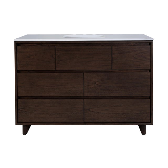 Halmstad 48 in. W Rectangular Wood Single Sink 6 Drawer Bathroom Vanity Set, Walnut For Sale In Chicago - Image 6 of 11