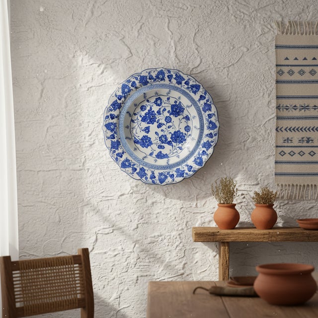 Handmade Ceramic Iznik Decorative Platter (Scalloped Rim) Classic Blue and White For Sale - Image 6 of 8