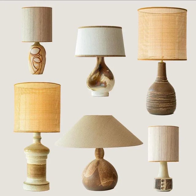 Brown Ceramic Table Lamp with Lampshade attributed to R. Houben, 1970s For Sale - Image 6 of 7