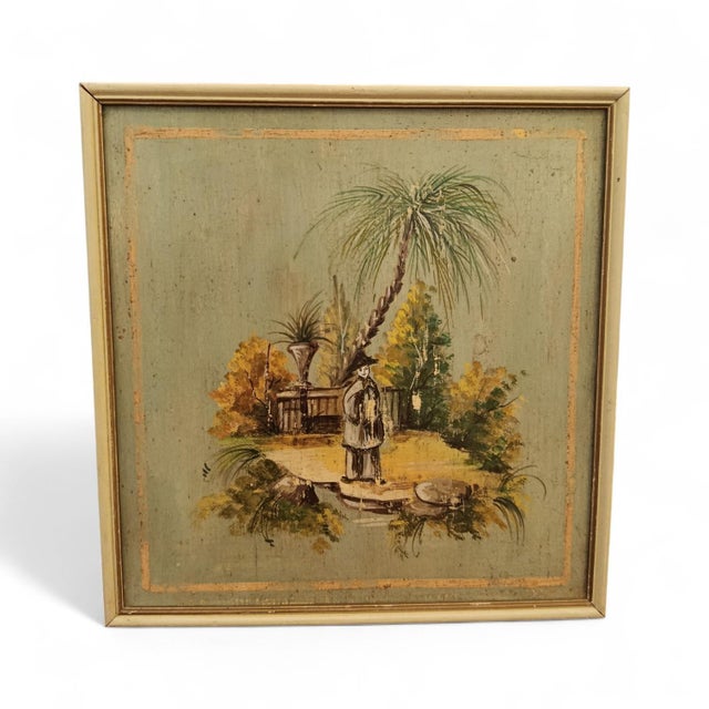 Black Chinoiserie Scenes, Oil Paintings on Panel, 1890s-1910s, Set of 2 For Sale - Image 8 of 15