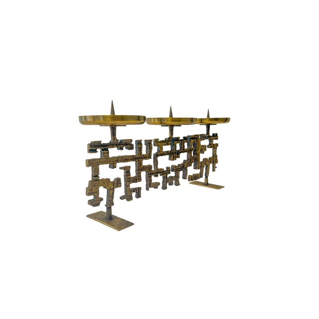 Brutalist Geometrically Sculptural Bronze Candleholder, 1970s For Sale - Image 4 of 14