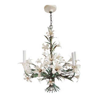 Vintage Lily Flowers Tole Painted Chandelier For Sale