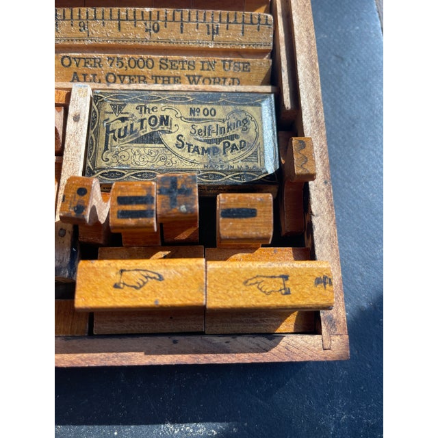 Wood Vintage Wood Rubber Stamping Set in Case Alphabet Upper Lower Numbers For Sale - Image 7 of 12