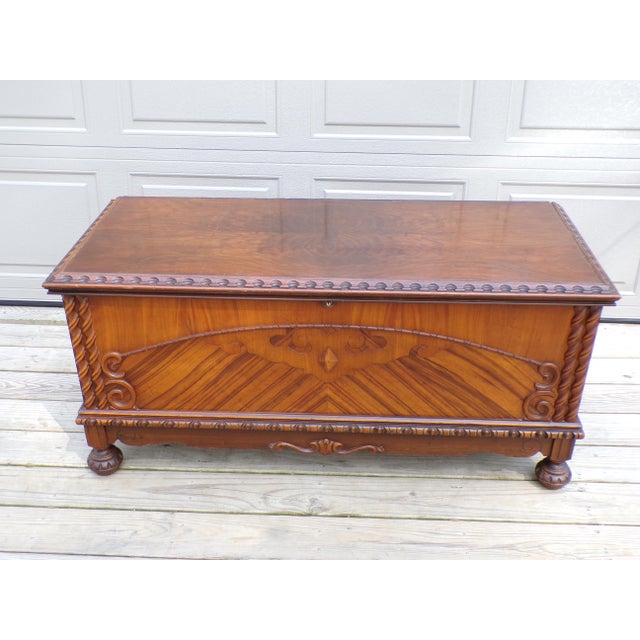 Lane Furniture Vintage Lane Art Deco Walnut Cedar Trunk Hope Chest Blanket Chest Bed Bench For Sale - Image 4 of 18