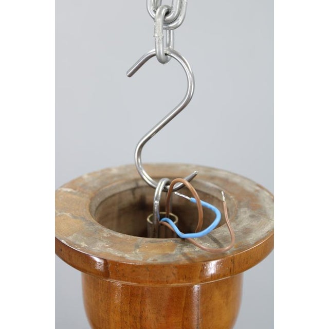 Art Deco Chrome and Walnut Chandelier with Milky Glass Shades, Former Czechoslovakia, 1930s For Sale - Image 12 of 15