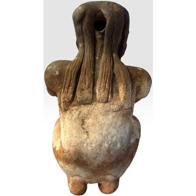Tribal Mid 20th Century Pre-Columbian Style Nayarit Terracotta Kneeling Woman Grinding Metate Effigy Sculpture For Sale - Image 3 of 11