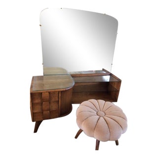 1950s Mid-Century Modern Heywood-Wakefield Kohinoor Mirrored Vanity and Stool For Sale