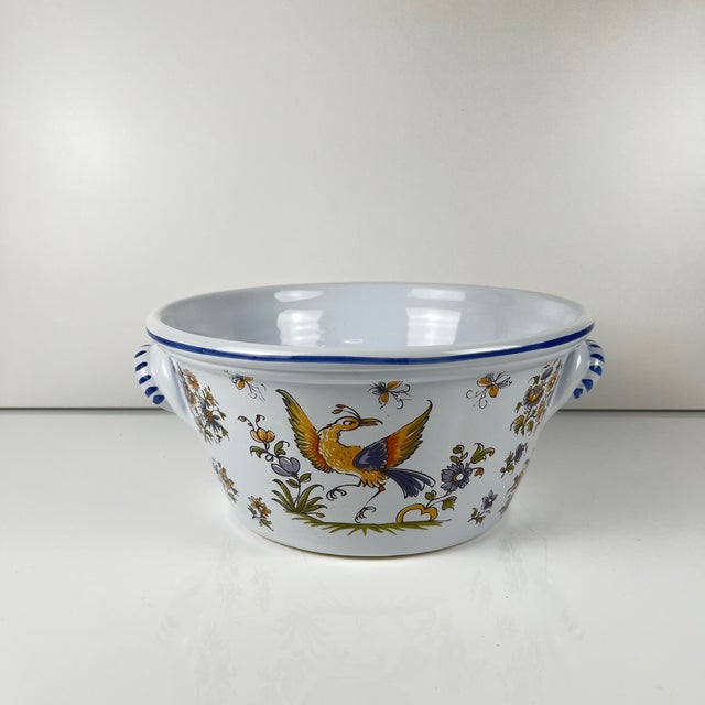 1970s Large Hand-Painted Earthenware Salad Bowl by Mousiter, 1950s For Sale - Image 5 of 11