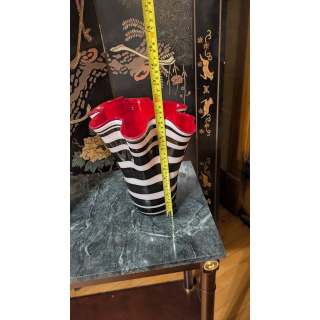 Red Monumental Jozefina Krosno Zebra Art Glass Vases - Pair (24" & 12") For Sale - Image 8 of 8