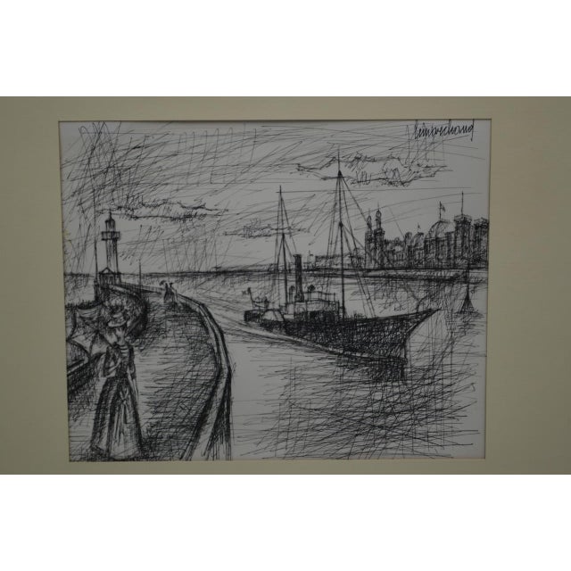 Raymond Lemarchand (20th century) Entering the city on the river Ink on paper signed upper right dimensions at sight 9.45...