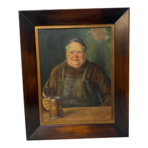 Vintage Original Realistic Monk With Stein Friar Religious Oil Painting on Board