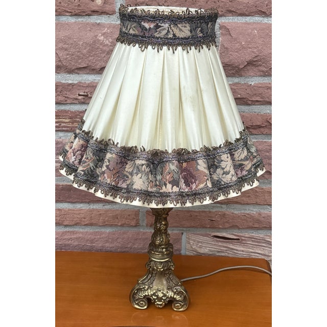Empire Brass Table Lamp with Fabric Shade, 1960s For Sale - Image 4 of 9