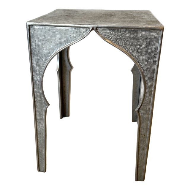 Square Cast Aluminum Side End Table With Moroccan Vibe For Sale