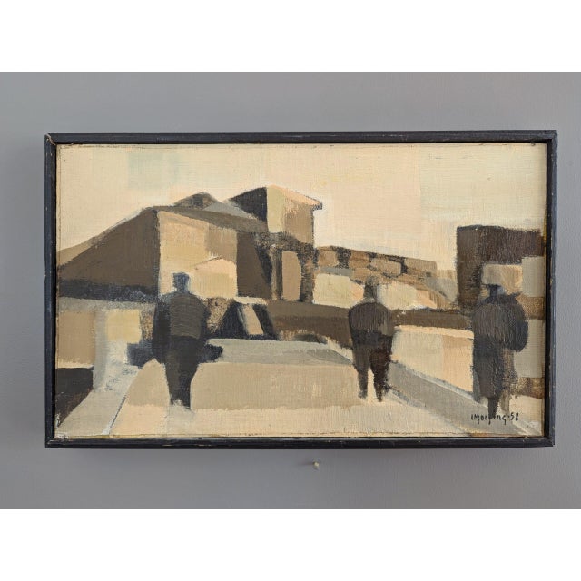 SPANISH WALKS Size: 24 x 37 cm (including frame) Oil on Board An outstanding semi-abstract oil composition, painted in...