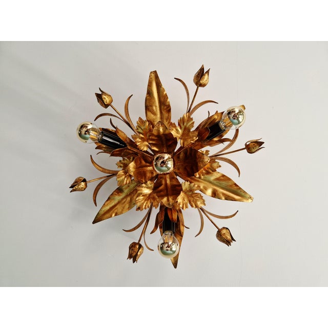 Floral Ceiling Light in Gilded Metal, Italy, 1970s For Sale - Image 15 of 15