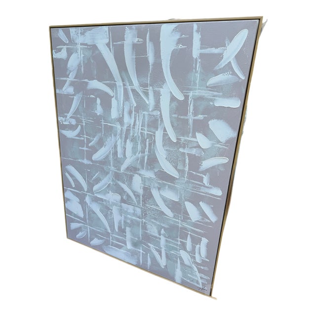 Abstract Large Framed Art- Mauve ,Mint, and White For Sale