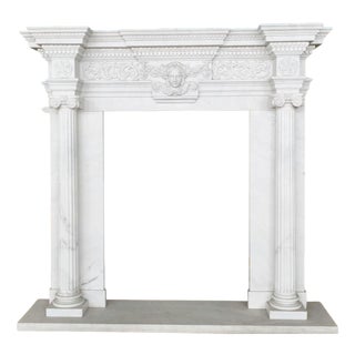 Grand Neoclassical White Marble Fireplace For Sale