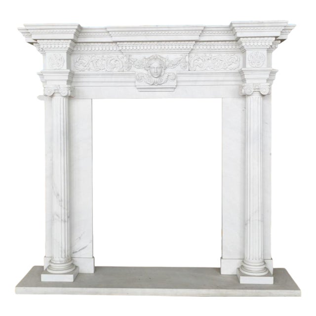 Grand Neoclassical White Marble Fireplace For Sale