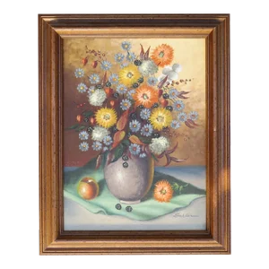 Vintage Oil on Canvas Still Life Floral Painting - Artist Signed Ludwig Sohler