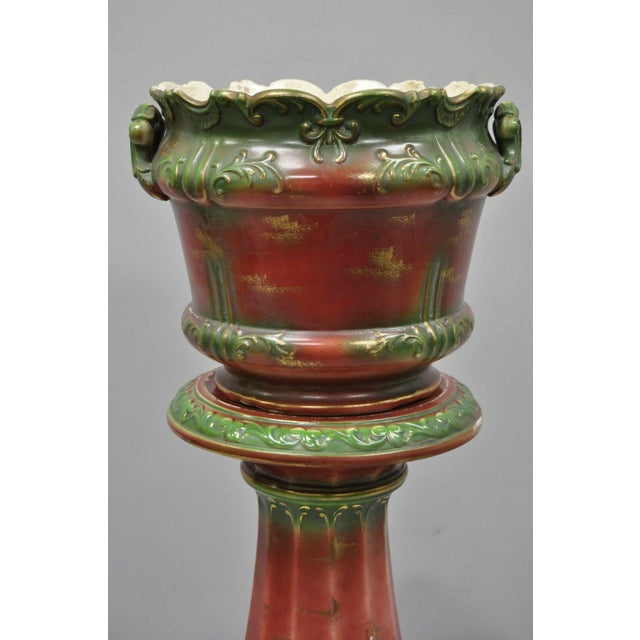 Antique Victorian Haynes Balt Pottery 2 Pc Jardiniere Pedestal Planter