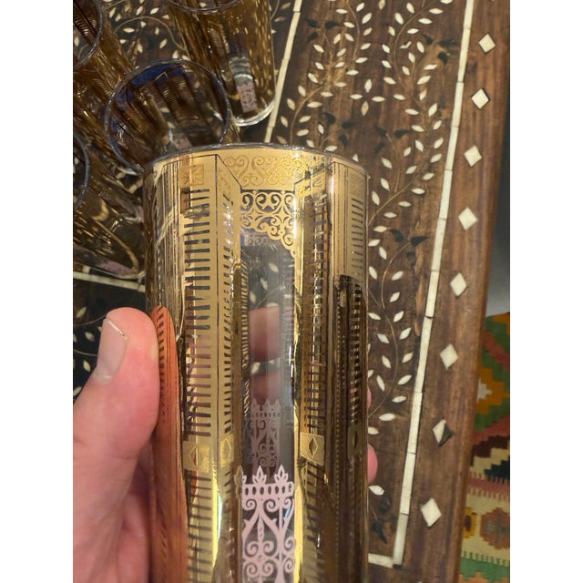 Gold Vintage 1950s Gold and Lavender Highball Cocktail Glasses Set of 8 For Sale - Image 8 of 12
