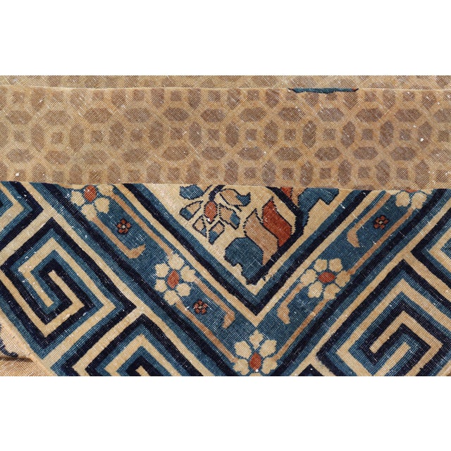 Beige Antique Chinese Peking Pile Rug in Beige and Blue Floral Design 15' X 18'5" For Sale - Image 8 of 10