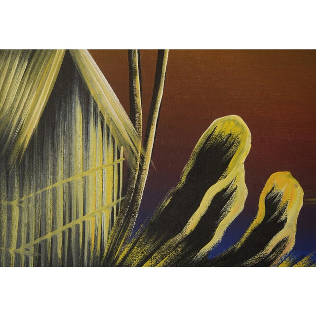 1960s Mid 20th Century "Tropical Seafarer at Moonlight" Landscape Painting, Framed For Sale - Image 5 of 10