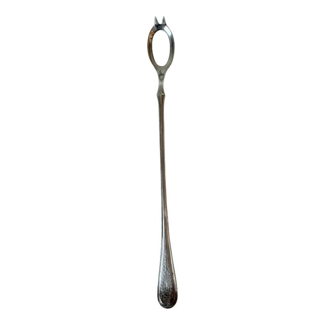 Pierced Bowl Long Handle Olive Spoon, Wm Rogers, Silverplate, 1908 For Sale
