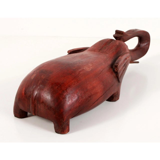 Carved Chinese Elephant Opium Pillow in Oxblood Red For Sale - Image 9 of 12