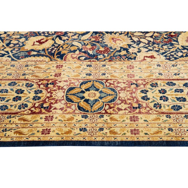 Modern Peshawar Handmade Navy Blue Rug With Allover Design For Sale - Image 9 of 9