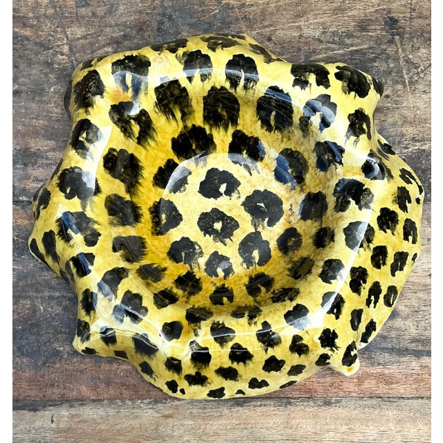 Late 20th Century Vintage Italian Hand Painted Leopard Bowl For Sale - Image 5 of 12