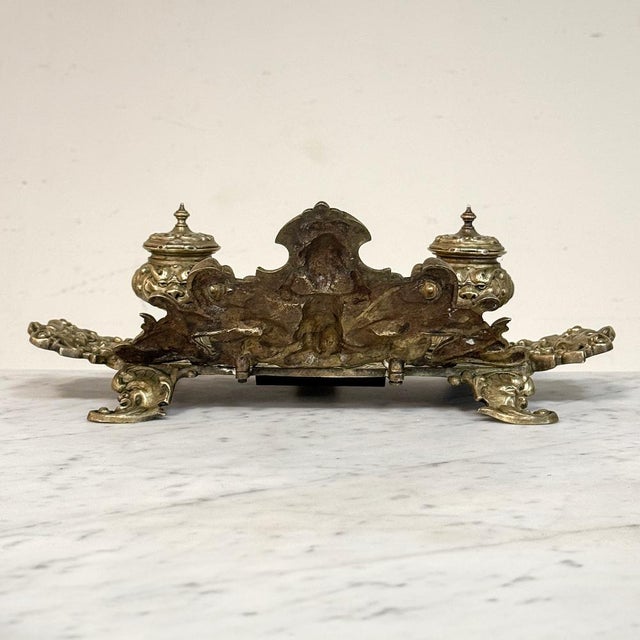 Bronze 19th Century French Bronze Double Inkwell in Renaissance Revival Style For Sale - Image 8 of 18
