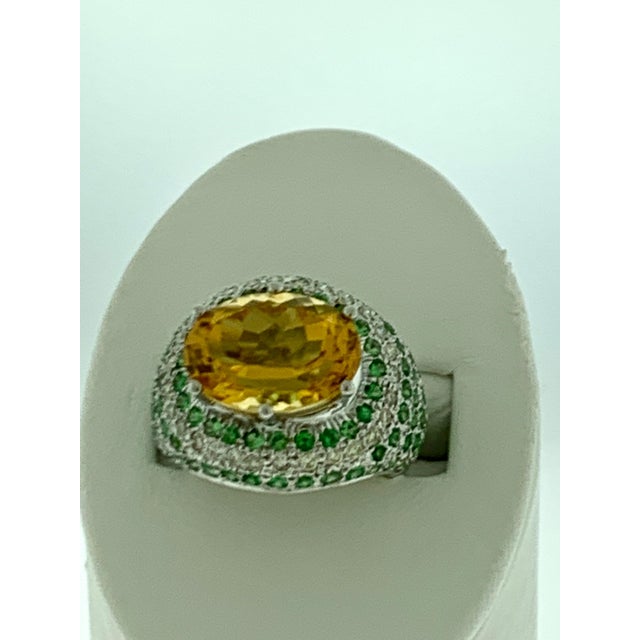 7 Carat Oval Citrine Tsavorite and Diamond Ring in 18 Karat White Gold, Estate For Sale - Image 11 of 18