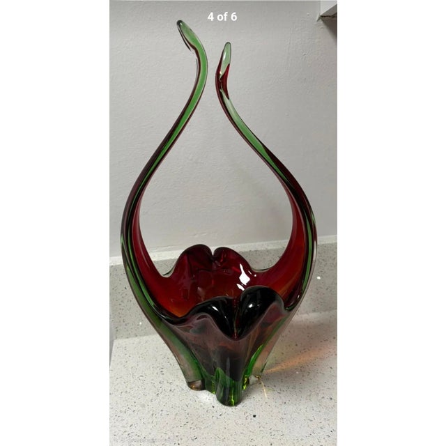 Traditional Vintage Murano Glass Sculpture Basket!! For Sale - Image 3 of 5