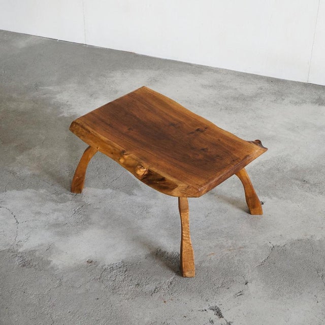 Wide Legged Mid Century Live Edge Coffee or Side Table in Solid Walnut 1950s. A nice and distinct wide legged mid century...